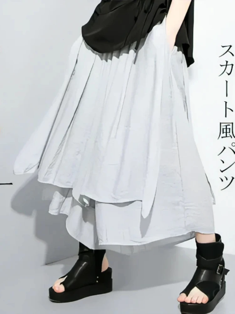 

Брюки женские льняные с широкими штанинами, Длинные повседневные винтажные свободные штаны с эластичным поясом, модная уличная одежда в стиле оверсайз, на осень