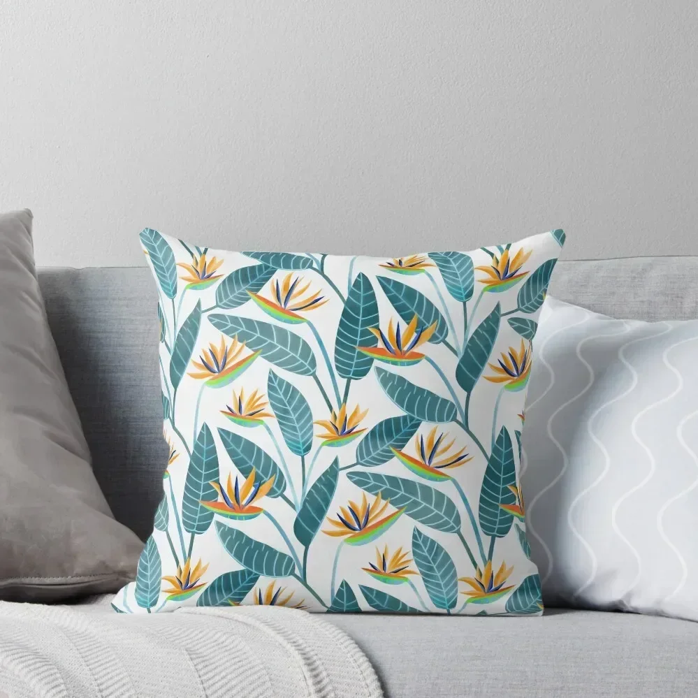 Strelitzia Flowers-белая декоративная подушка осенняя наволочка рождественские