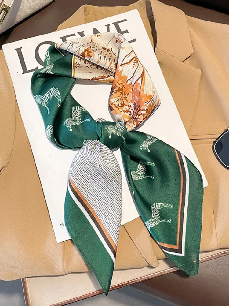 Модные шарфы для женщин шаль Шелковый Атласный хиджаб с принтом лошадей женский