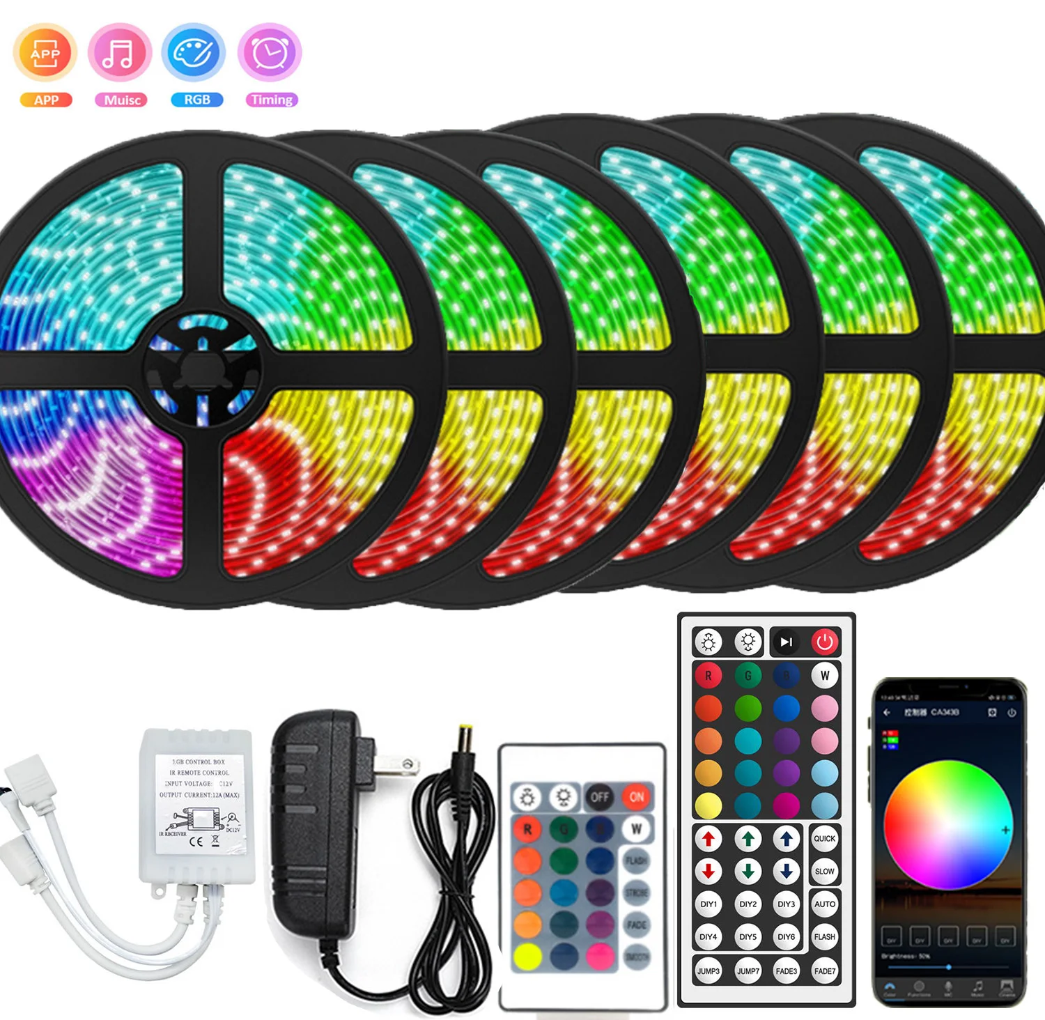 Светодиодная ленсветильник с Wi-Fi, Bluetooth, 20 м, RGB 5050/3825 SMD, гибкая Водонепроницаемая светодиодная ленсветильник RGB, 5 м, 10 м, Диодная лента с управлением 12 В постоянного тока