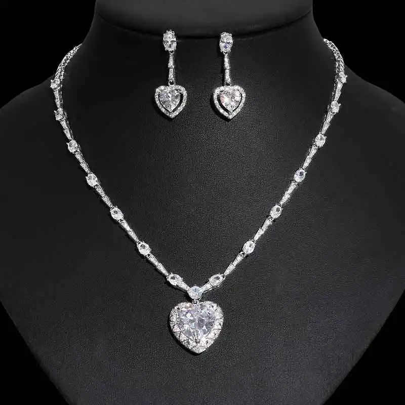 Классический модный комплект ожерелья и сережек с подвеской в форме сердца