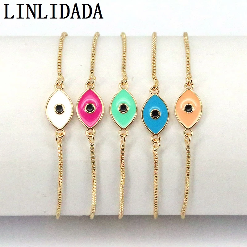 

8 шт. винтажные турецкие красочные эмалевые глаза, Шарм-браслет, регулируемые браслеты-цепочки для женщин и девочек