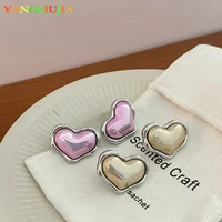 metal heart shaped glass shell earrings south koreas temperament light luxury fashion stud earrings ms wedding accessories