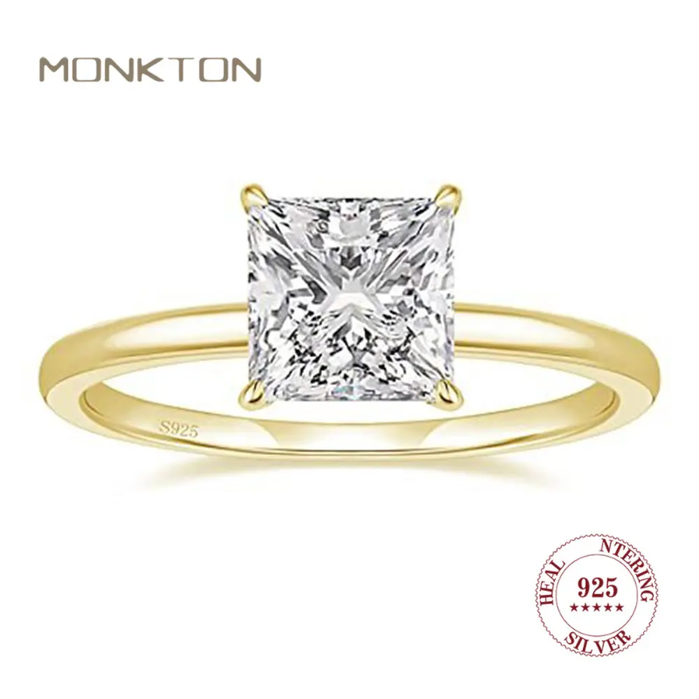 

Monkton Sterling Silver 925 Rings for Women 2CT CZ Emerald Cut Gemstone Wedding Engagement Promise Rings Fine Jewelry Female
