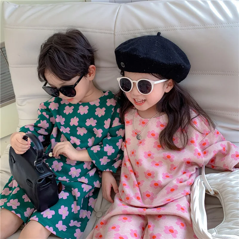 

2022 Kids Clothes Outfit Korean Fashion Children Long Sleeve Top And Bottom Shorts Two Piece Sets Baby Girls Boys Clothing Suit