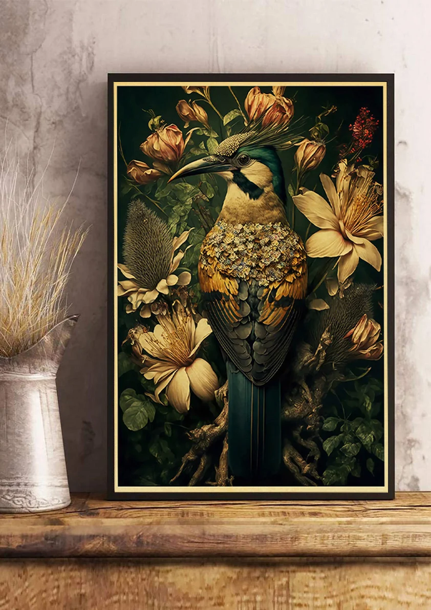 Картина с цветами и птицами на крафтовой бумаге триш бурр оттеночное вышивание гладью мотивы с ами и птицами