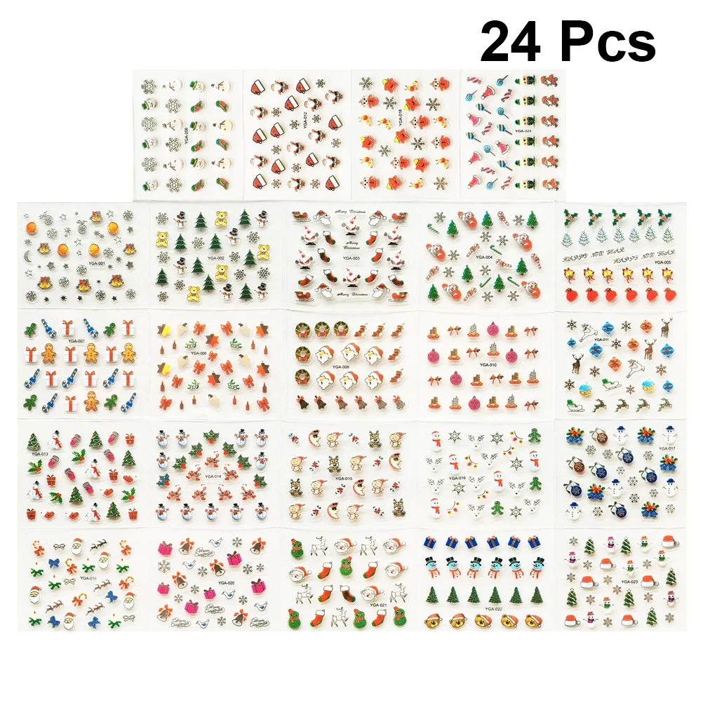 

24 Sheets Christmas Nail Stickers 3D Nail Decals Self-adhesive Tip Stickers