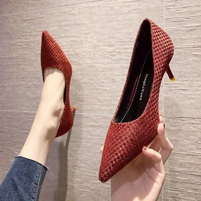 

2022 Black White Shoes Woman Heel High Heels Shallow Pumps Suede Leather Wedding Stilettos Pumps Sexy Women Shoes