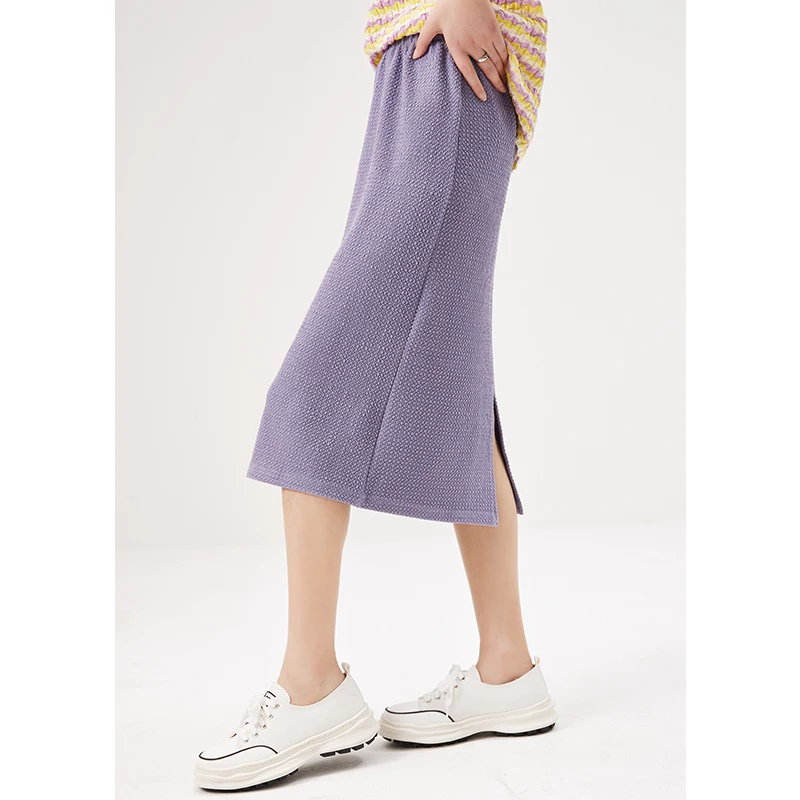 

SHUCHAN Design High Quality Straight Skirts for Women Casual Solid Blended Empire Mid-Calf Long Skirts for Women