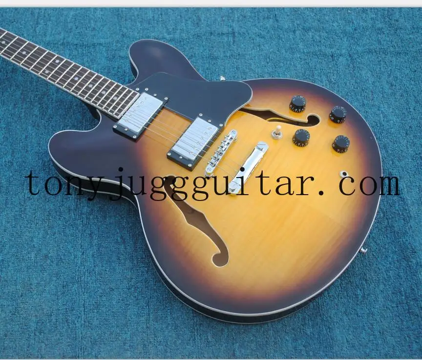 

Custom Shop 50th Anniversary 335 Vintage Sunburst CS Semi Hollow Body Jazz Electric Guitar Flame Maple Back, Chrome Hardware