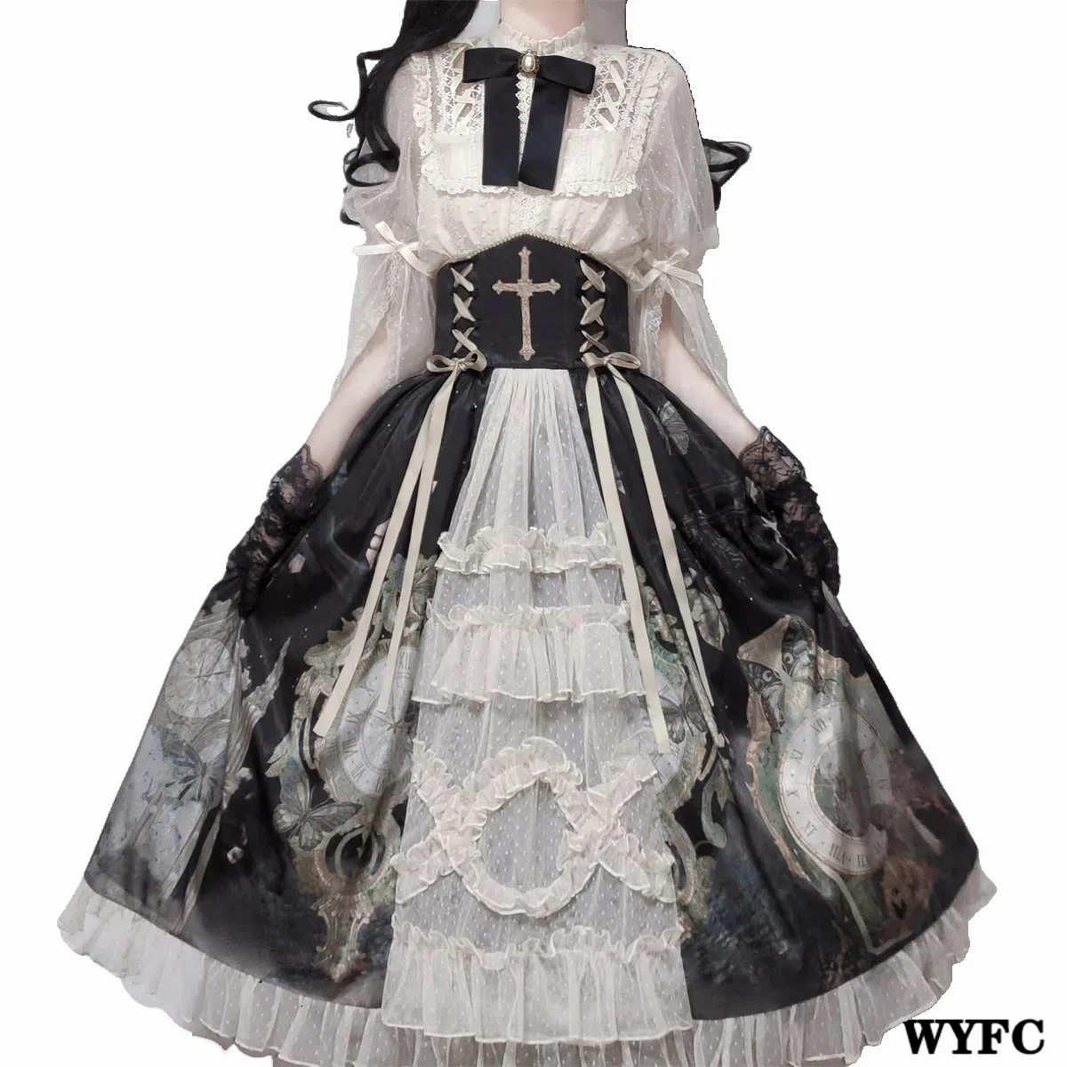 

Spring And Autumn Vintage Elegant Women's Clothing Butterfly The Clock Shirt Half Skirt Lolia Daily Frenulum Splicing Court Lace