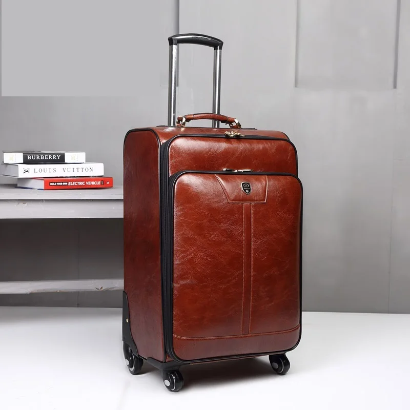 

2022 LeTrend Men Business PU Leather Rolling Luggage Spinner Trolley Password Suitcase Wheels 16/18 inch Carry On Travel Bag