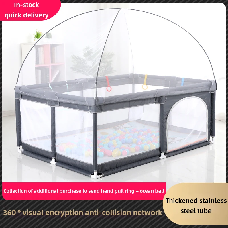 

IMBABY NEW Children's Playpen with Foam Protector Baby Safety Fence Kids Ball Pit Playpen with Mosquito Net Baby Playground