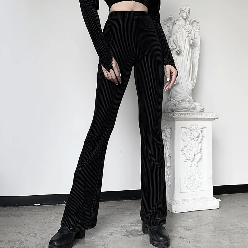 

Black Vintage Black Flare Wide Leg Pants Harajuku Women Pants Korean Fashion Y2k Trousers Clothes Emo Clothing
