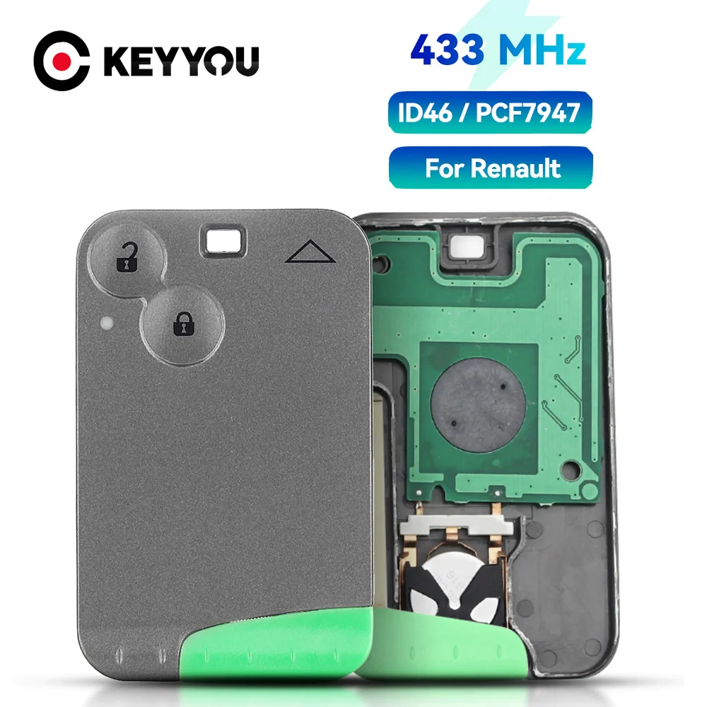 

KEYYOU Remote Car Key 433MHZ ID46 PCF7947 Chip For Renault Laguna Espace Velsatis 2001-2009 2BTN Smart Card Keyless Fob