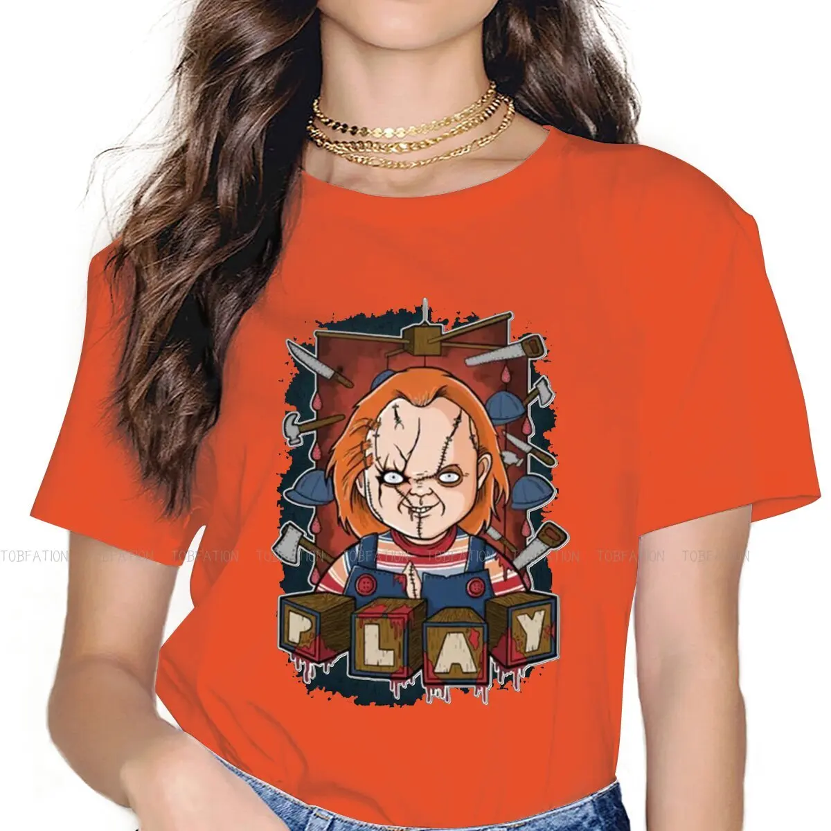 Bloody 4XL 5XL TShirt Chucky Old Fashioned Doll Pure Cotton Basic T Shirt Woman Tops Individuality Hot Sale