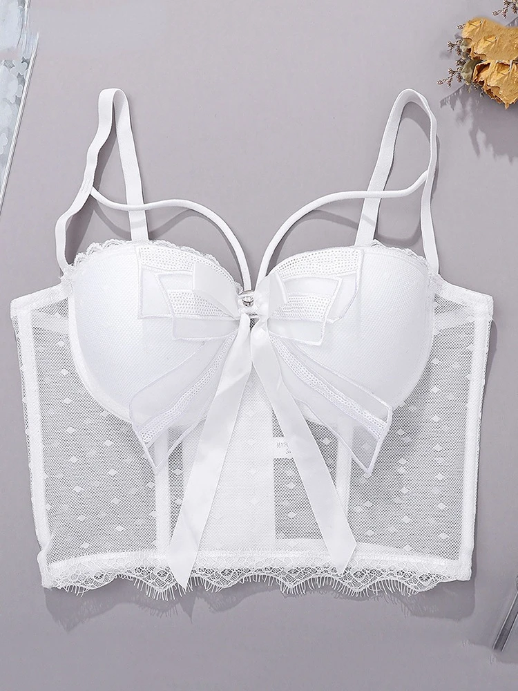 

Women Lace Mesh Perspective Backless Beach Holiday Bow Camis New Sexy Fashion Temperament Spring Summer 2022