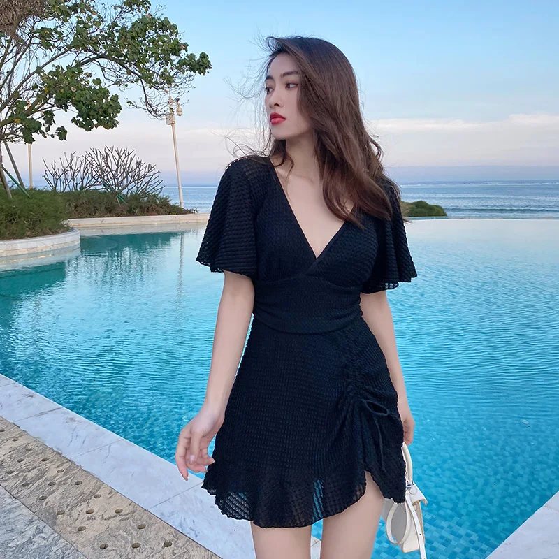 

2022 New One-Piece Swimsuit Women Korean Conservative Skirt Style Slimming Bathing Suit Summer Beach Holiday Swimwear