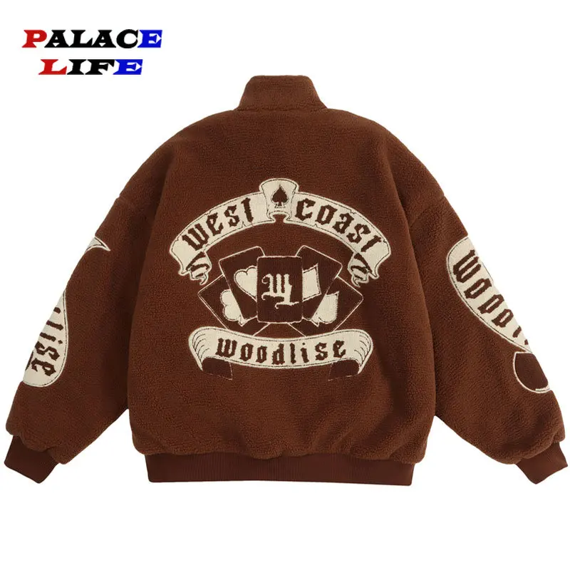 Hip Hop Fleece Jacket Parkas Men Streetwear Embroidery Letter Oversize Lambswool Thick Warm Coats Winter Harajuku Padded Jackets