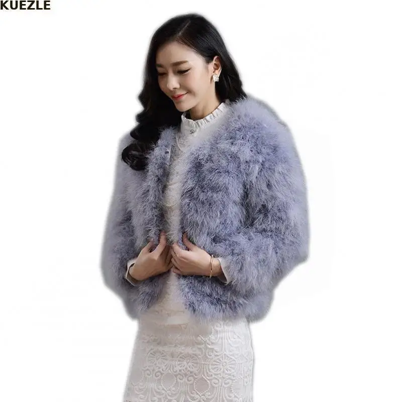 

Furry Top Coat 13 Colors Fashion Sexy Ostrich Wool Turkey Fur 2022 Wool Coat Feather Fur Short Jacket Angelababy Free Shipping