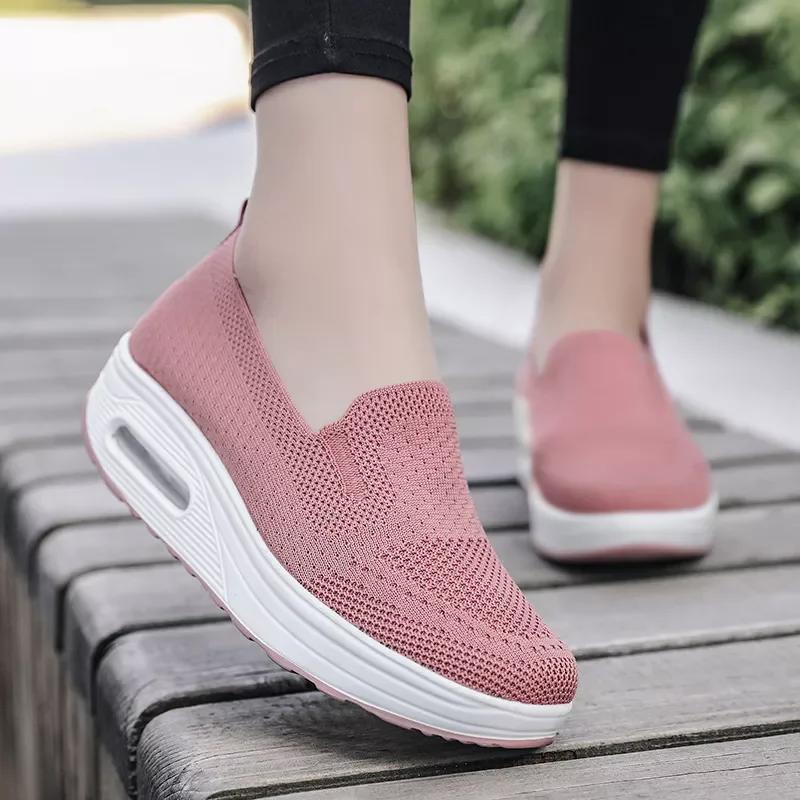 

2023New slip-on shoes woman sneakers air cushion solid color women shoes new woven mesh breathable casual shoes women sneakers