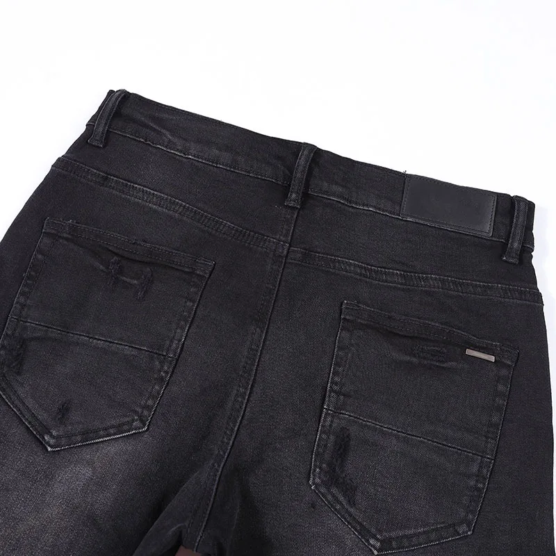 Fashion Brand Men's Jeans Streetwear Stretch Slim Fit Skinny Denim Ripped Blue Patch Pants Hip Hop Harajuku Male Pencil Trousers