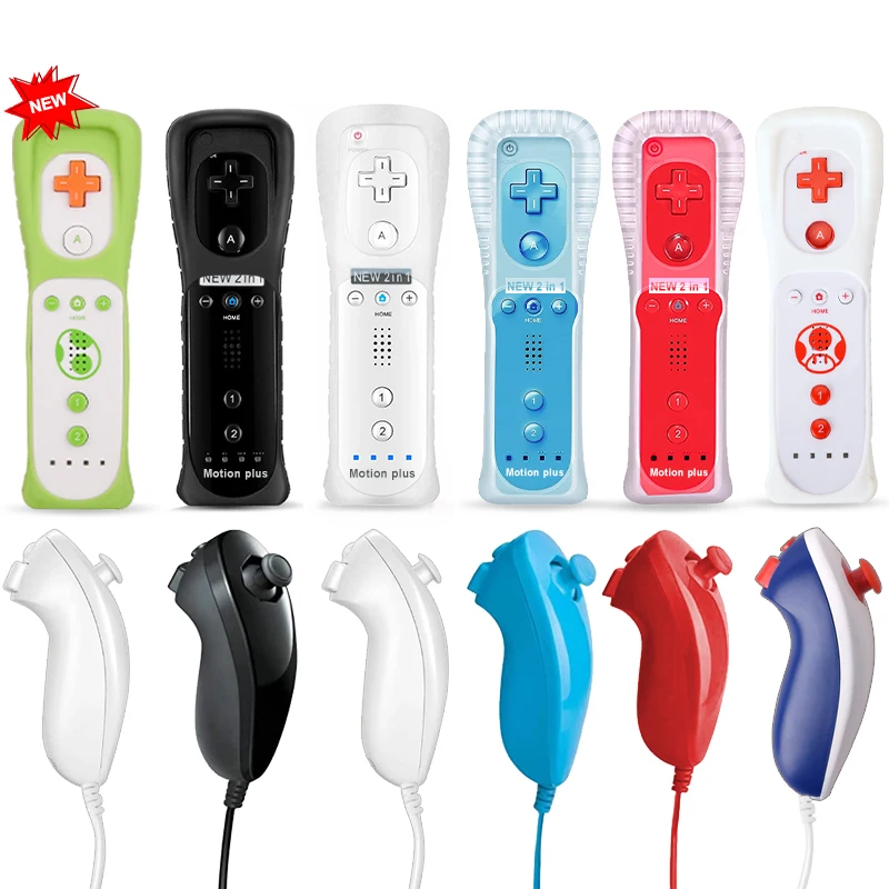 

NEW2023 2 in 1 Wireless Remote Controller for Nunchuk Nintendo Wii Built-in Motion Plus Gamepad with Silicone Case Motion Sensor