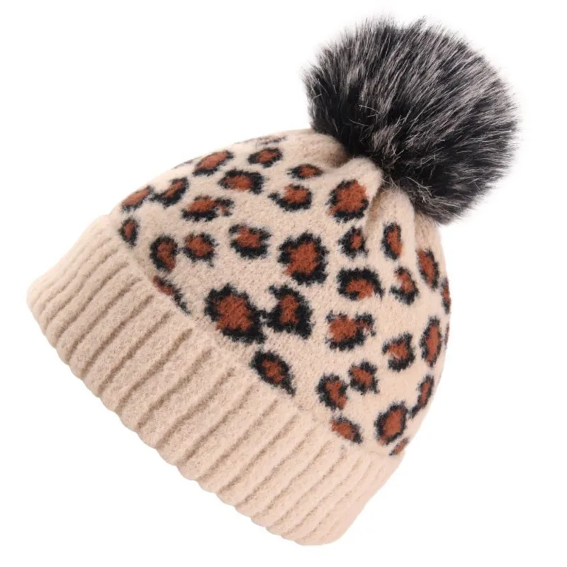 

Pom Pom Leopard Knitted Hats For Men Women Autumn Winter Beanie Hats Outdoor Winter Hat Thicken Warm Cap Boy Girls Trendy Hat