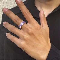 creative design fashion mens checkerboard plaid purple white plaid ring handsome mens niche ring hipster party gift jewelry