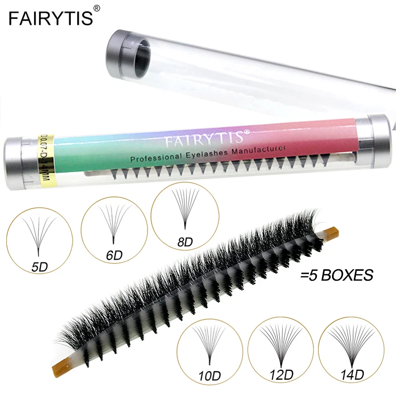 

FAIRYTIS New Package 5D/6D/8D/10D/12D/14D Long Stem Premade Volume Fans Eyelash Extension Russian Faux Mink Lashes Wholesale