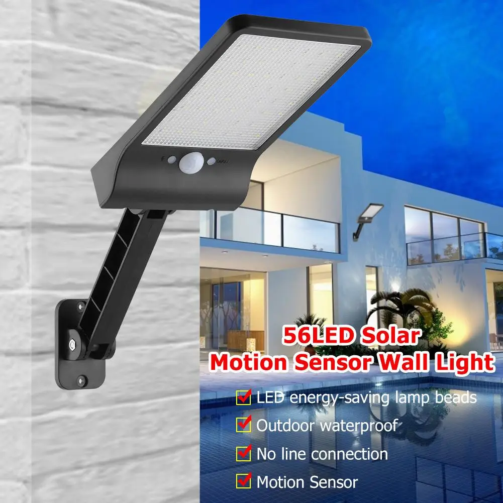 

56LED Solar Motion Sensor Wall Light 3 Modes Outdoor Street Lamp with Remote Control Indoors Garden Solar Lighting Lamp Black