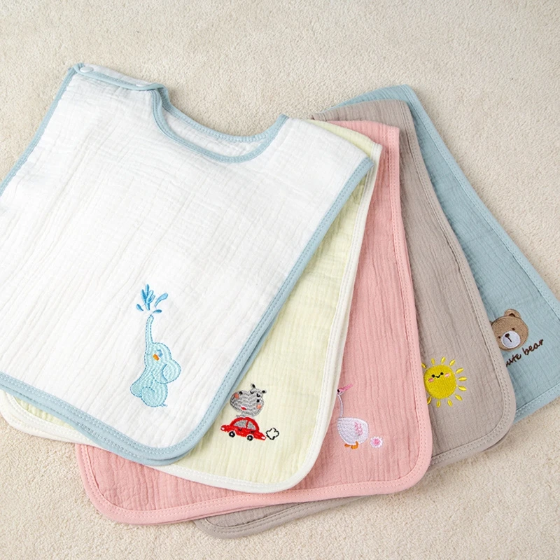 

6-Layers Soft Gauze Crepe Baby Bib Wash Tooth Towel Feeding Burp Cloth Snap Button Saliva Towel Apron Children Boys Girls 앞치마