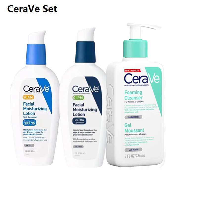 

CeraVe Daily Skincare Facial Set Foaming Face Cleanser Moisturizing Lotion AM PM Lotion Replenishment Skin Care 3PCS Set