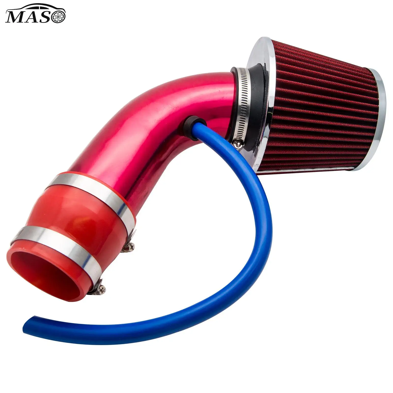 Купи Steel Cold Air Intake Hose With A 1x45 Degree Carbon Fiber Look +1 X Intake Air Filter Red Pipe + Red Filter за 1,655 рублей в магазине AliExpress