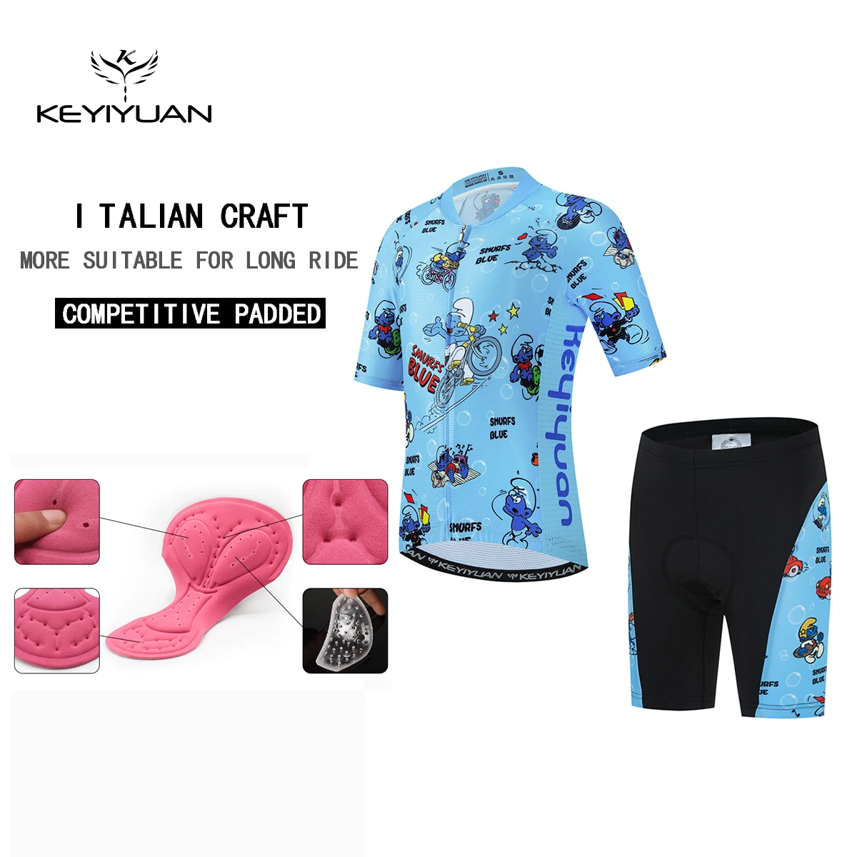 

KEYIYUAN 2022 New Kids Summer Short Sleeve Bike Jersey Suit Children Bicycle Cycling Clothes Tops Shockproof Sponge Pant Pad