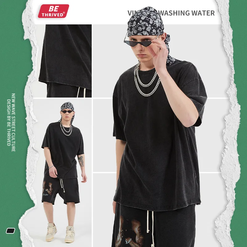 

Be Men's Clothing|2022 Summer Heavy Industry Batik Washed Old Short Sleeve Men's Wholesale Edging Retro High Street T-shirt