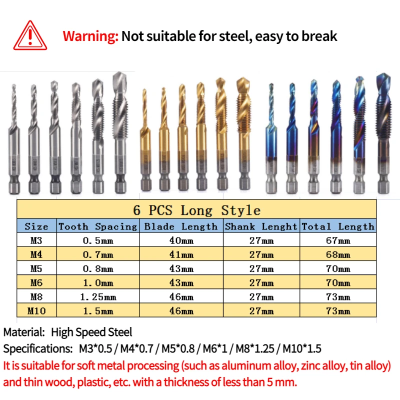 Набор сверл с шестигранным хвостовиком ручные метчики 3 в 1 из быстрорежущей