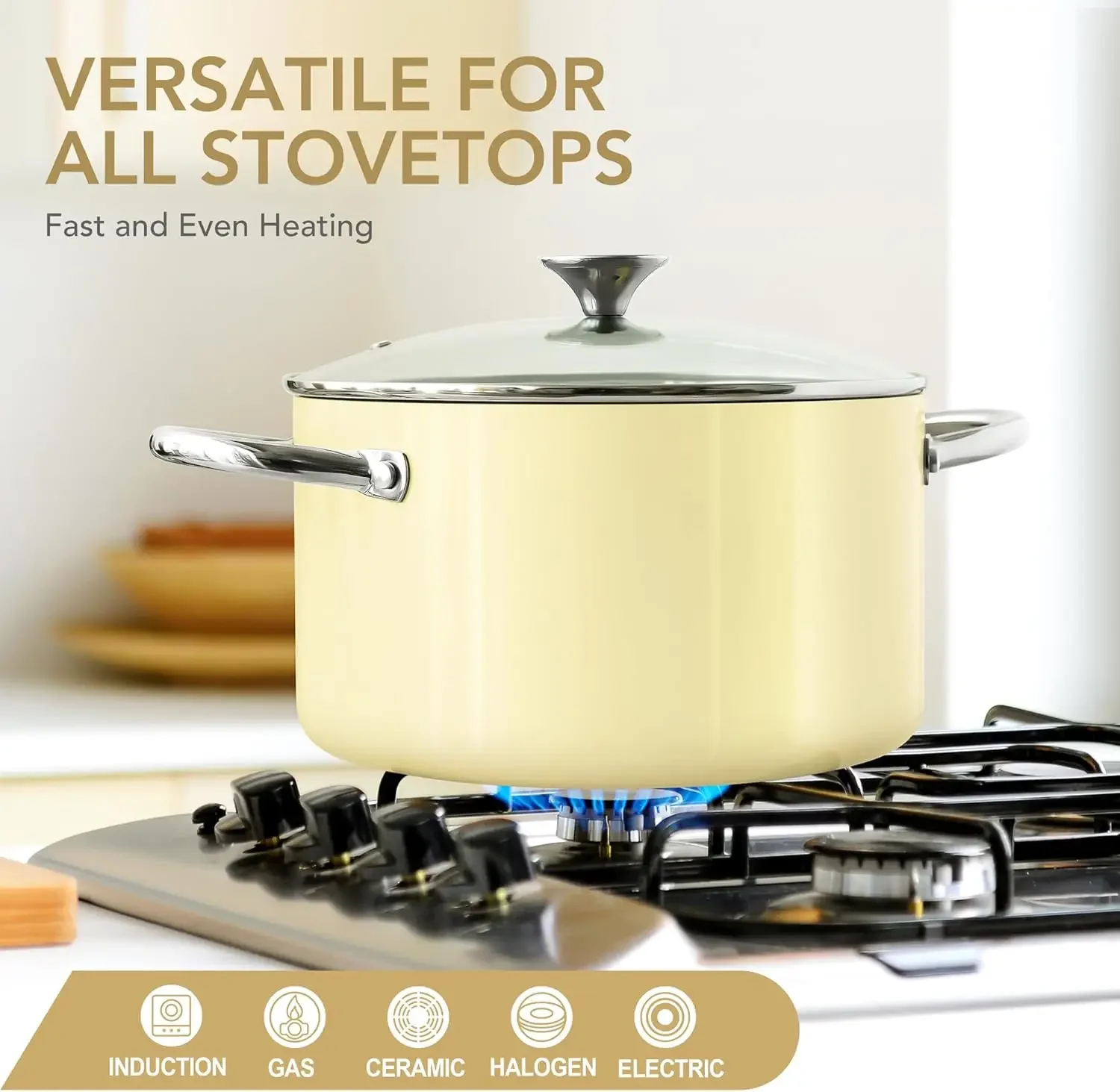 Керамическая кастрюля 5 литров бежевого цвета