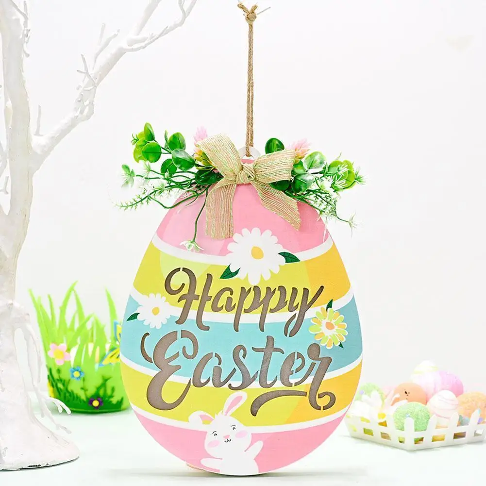 

HAPPY EASTER Party Door Hanging Sign Wooden Easter Listing Egg Rabbite Bunny For Home Decor Easter Wreath Wood Crafts Ornaments