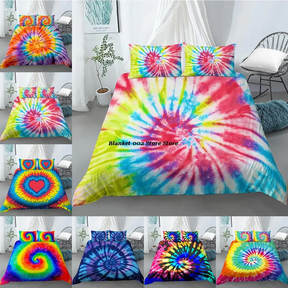 

Rainbow Tie Dye Bedding Tie Dyed Duvet Cover Set Orange Blue Psychedelic Swirl Pattern Printed Boho Hippie Bedding Sets