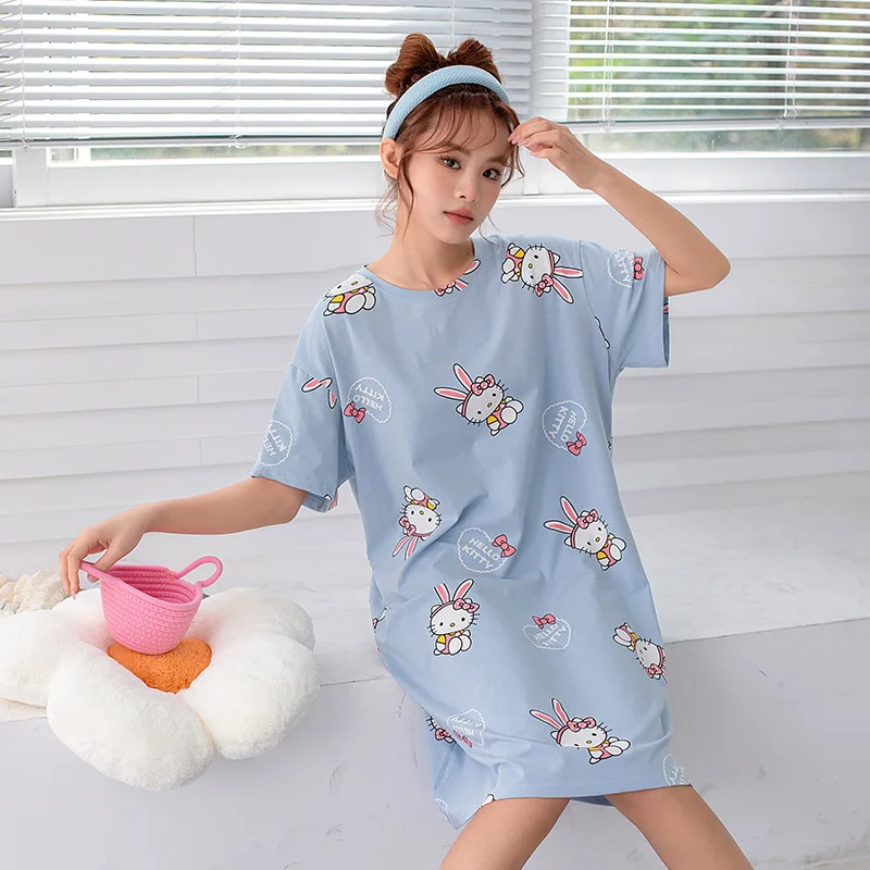 

Kawaii Sanrio Hellokitty Пижама Платье Домашняя одежда корейский стиль мультфильм мода летняя леди милая девушка подарок на день рождения для девушки