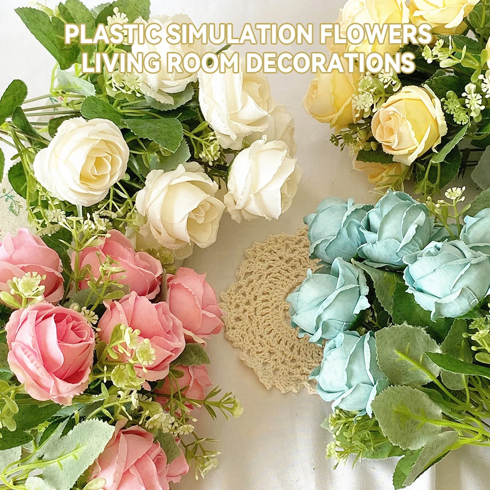 

9pcs Fake Rose Flowers Artificial Flower Wedding Bouquet For Bride For Home Living Room Decoration