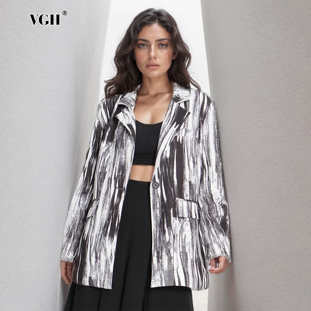 Женский пиджак с лацканами VGH уличный стиль свободный крой длинными рукавами из