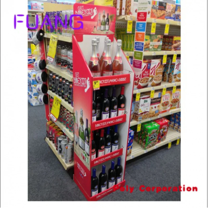 Custom retail corrugated floor bottle display stand cardboard advertising champagne wine display rack