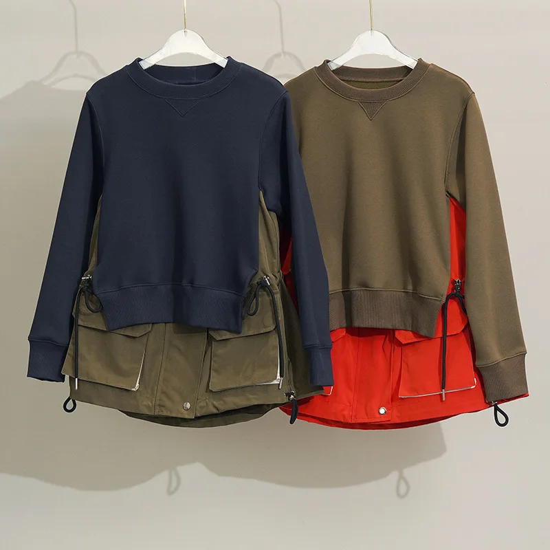 

2022 Autumn New Casual Sports All-match Jacket Design Sense Splicing Pullover Workwear Sweater Women