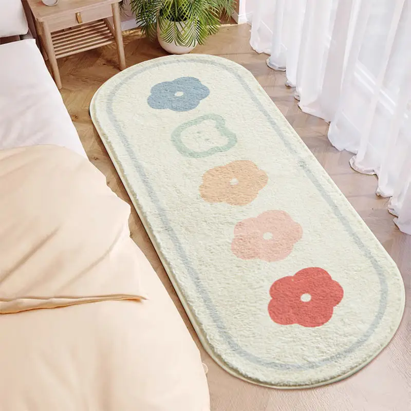 

Nordic Oval Long Carpet Bedroom Non-slip Bedside Area Rug Cute Fluffy Soft Children's Room Floor Mat Living Room Table Mat Decor
