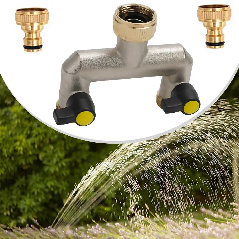 

3/4 Inch Brass Adapter 2-way Garden Tap 3/4" Male Irrigation Valve Water Splitter Quick Connector Garden Hose Splitter