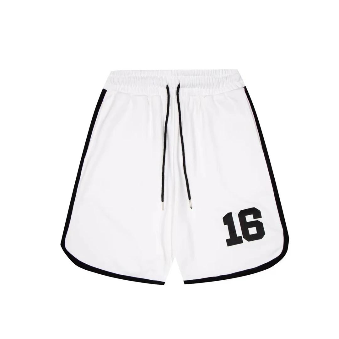

Firmranch Summer High Quality 16 Letters Print Sport Shorts For Men Women While And Black Splicing Casual Trunks Elastic Waist