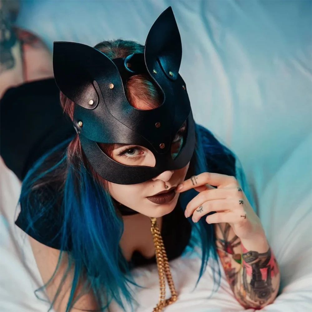 

Fullyoung Sexy Mask For Face Women PU Leather Goth Harness Cosplay Anime Eye Mask Masquerade Party Festival Halloween Costume
