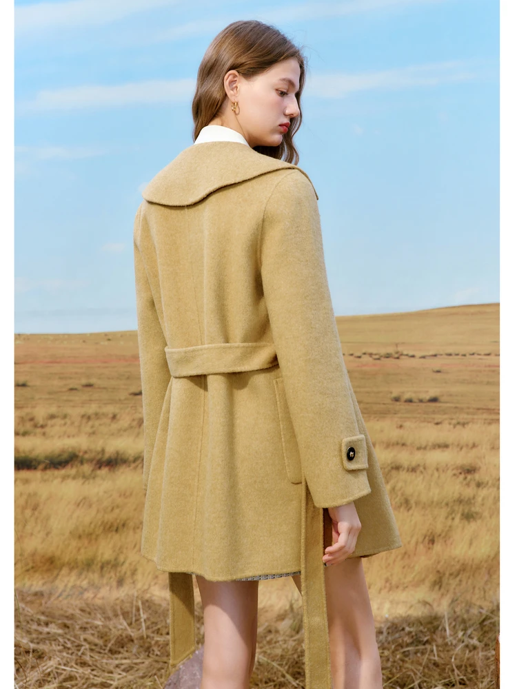 Qiushuiren шелковая шерстяная куртка средней длины зима 2024 новая женская одежда